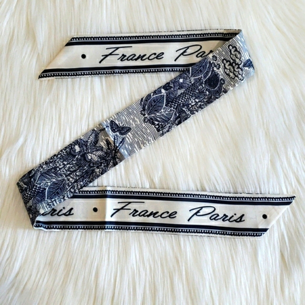 Blue France Paris Floral Silk Twilly Scarf - Picture 5 of 8